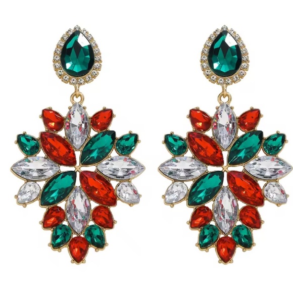 New year Christmas holiday party red green white crystal Crystal Drop Earrings - Picture 3 of 6